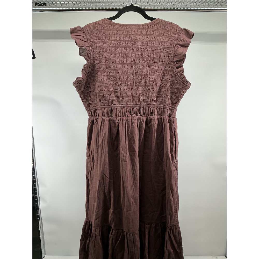 Organic Textured Cotton Smocked V-Neck Midi Dress - Picture 2 of 3